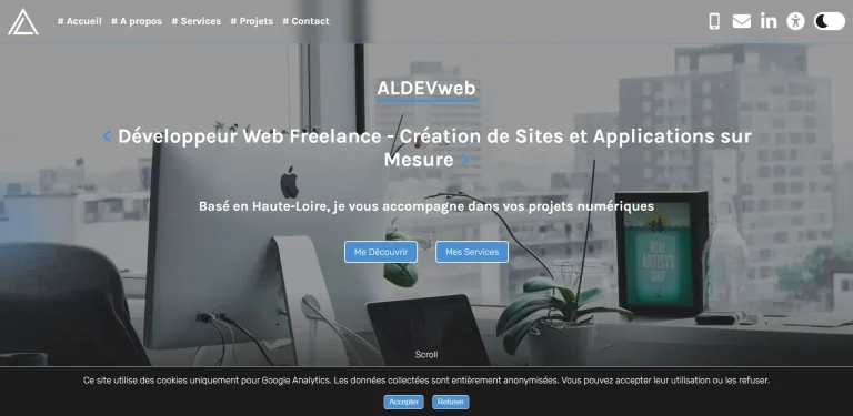 Capture d'écran de la page d'accueil du portfolio de ALDEVweb