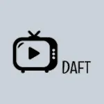 Logo de l'agence web DAFT, Une ancienne télé avec le logo "Lecture" à l'intérieur et Daft écrit à sa droite