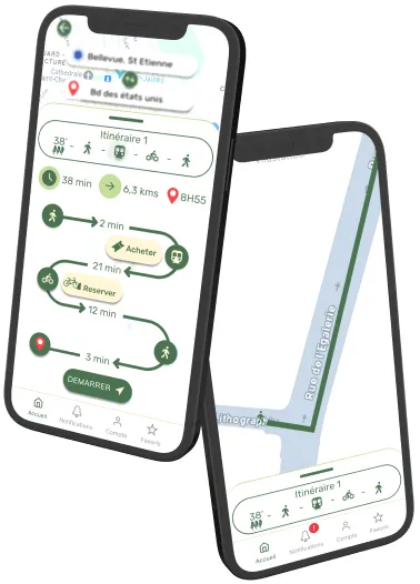 2 écrans de l'application sur smartphone