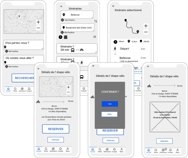 wireframe de l'application