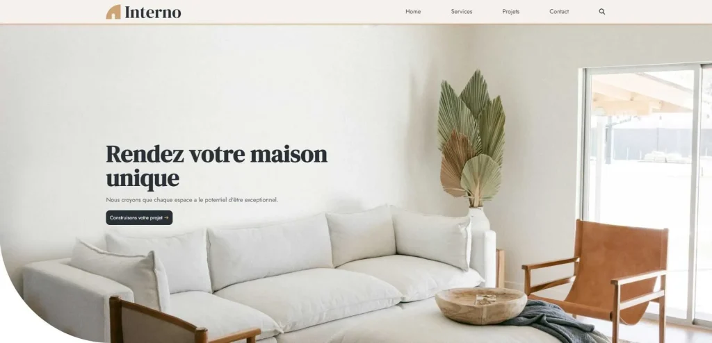 Page d'accueil du site de décoration intérieur Interno