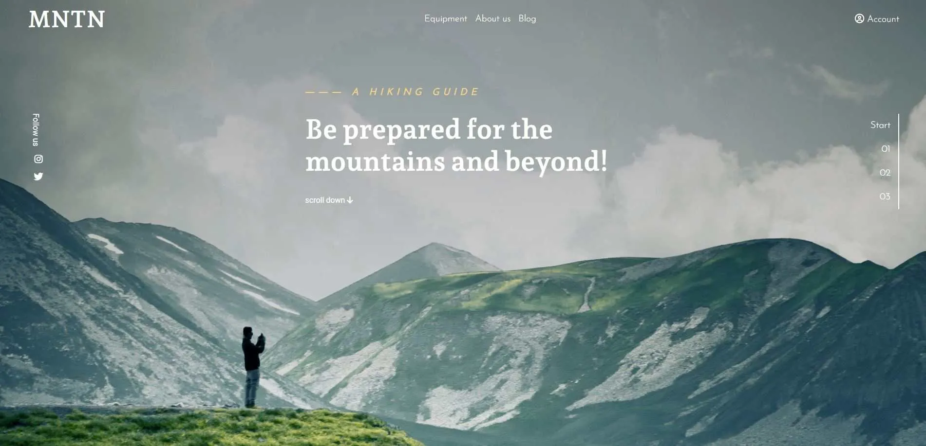 Page d'accueil du site MNTN, landing page spécialisé dans la randonnée